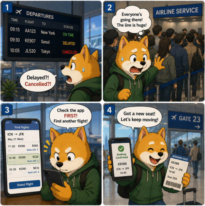Flight Delayed or Cancelled: The First 5 Minutes Decide Whether You Get the Next Seat